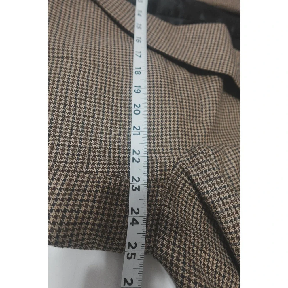Robert Stock 46R Silk Wool‎ Blend Houndstooth Tan Brown Check Sport Coat Blazer